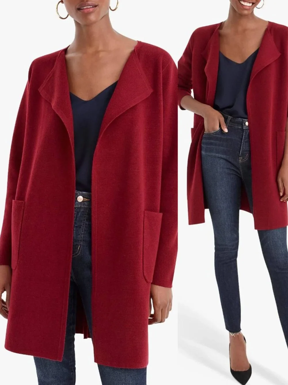 NEW J. Crew 365 Juliette Open-Front Collarless Sweater Blazer in Burgundy S $158